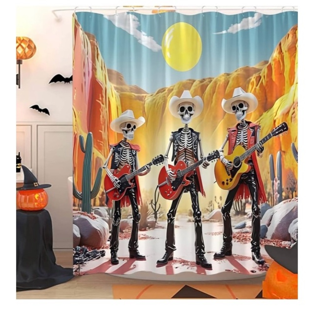 💀🤠🎸Skeleton Cowboy Shower Curtain/Party Backdrop